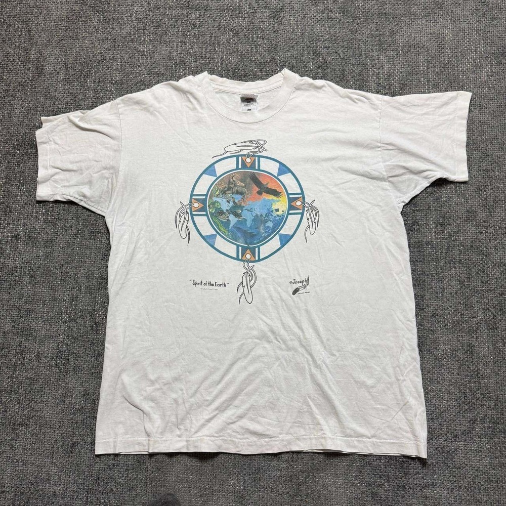 Fruit of the Loom Spirit of the Earth Mens XXL White Vintage 90s Joseph Tee